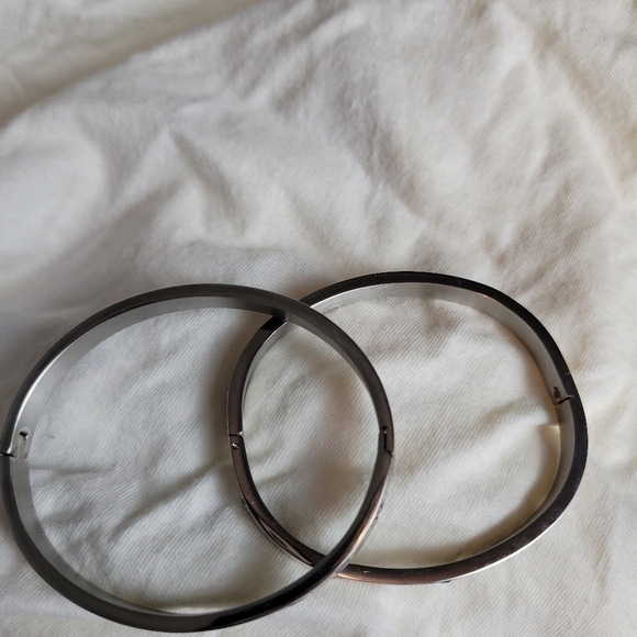 Bangle Silver Crystal Stack Hinge Bracelets Set of 2 - Picture 4 of 4